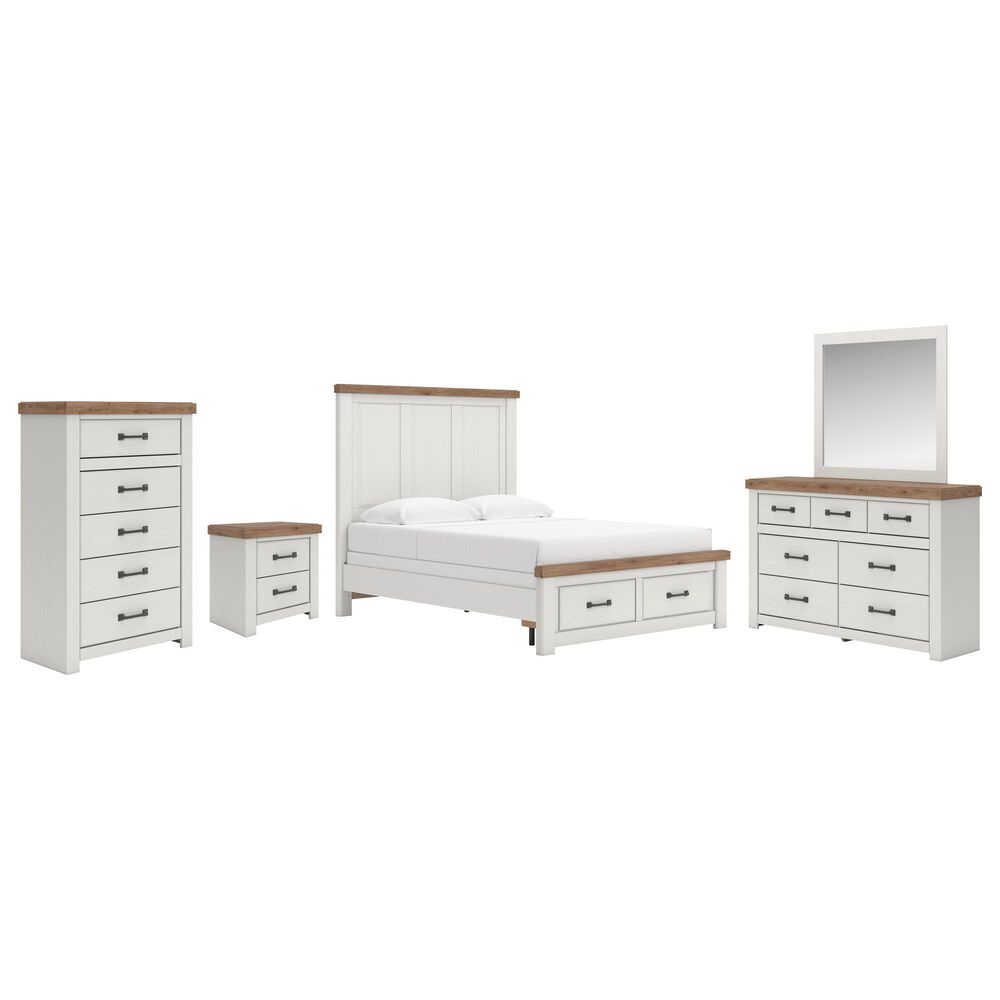 Ashley Savonport 5 Piece Queen Storage Bedroom Set in White and Brown, , large