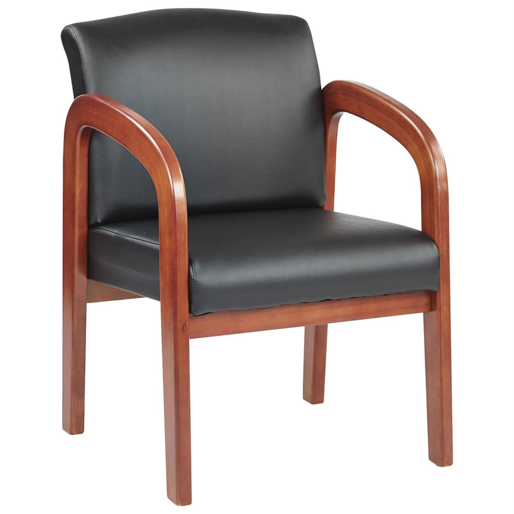 OSP Home WD Visitors Chair in Black Faux Leather and Oak NFM