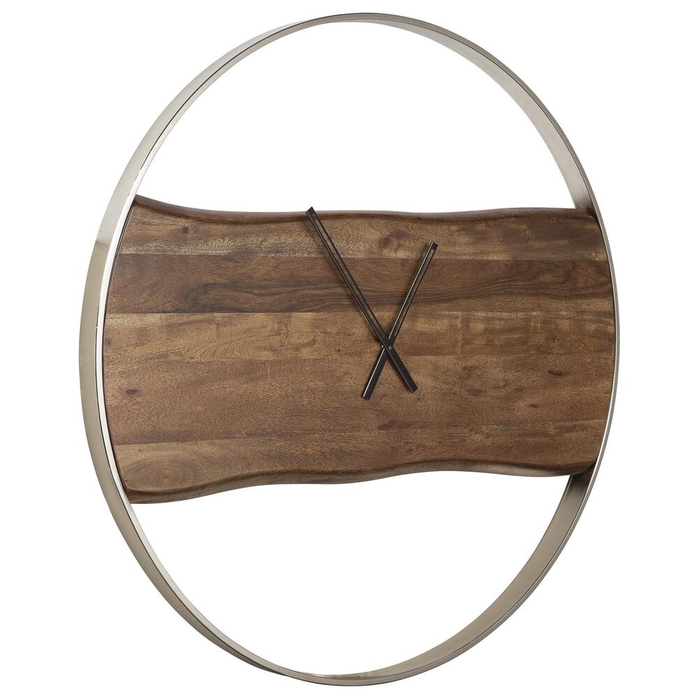 Ashley Panchali Wall Clock in Brown and Silver, , large