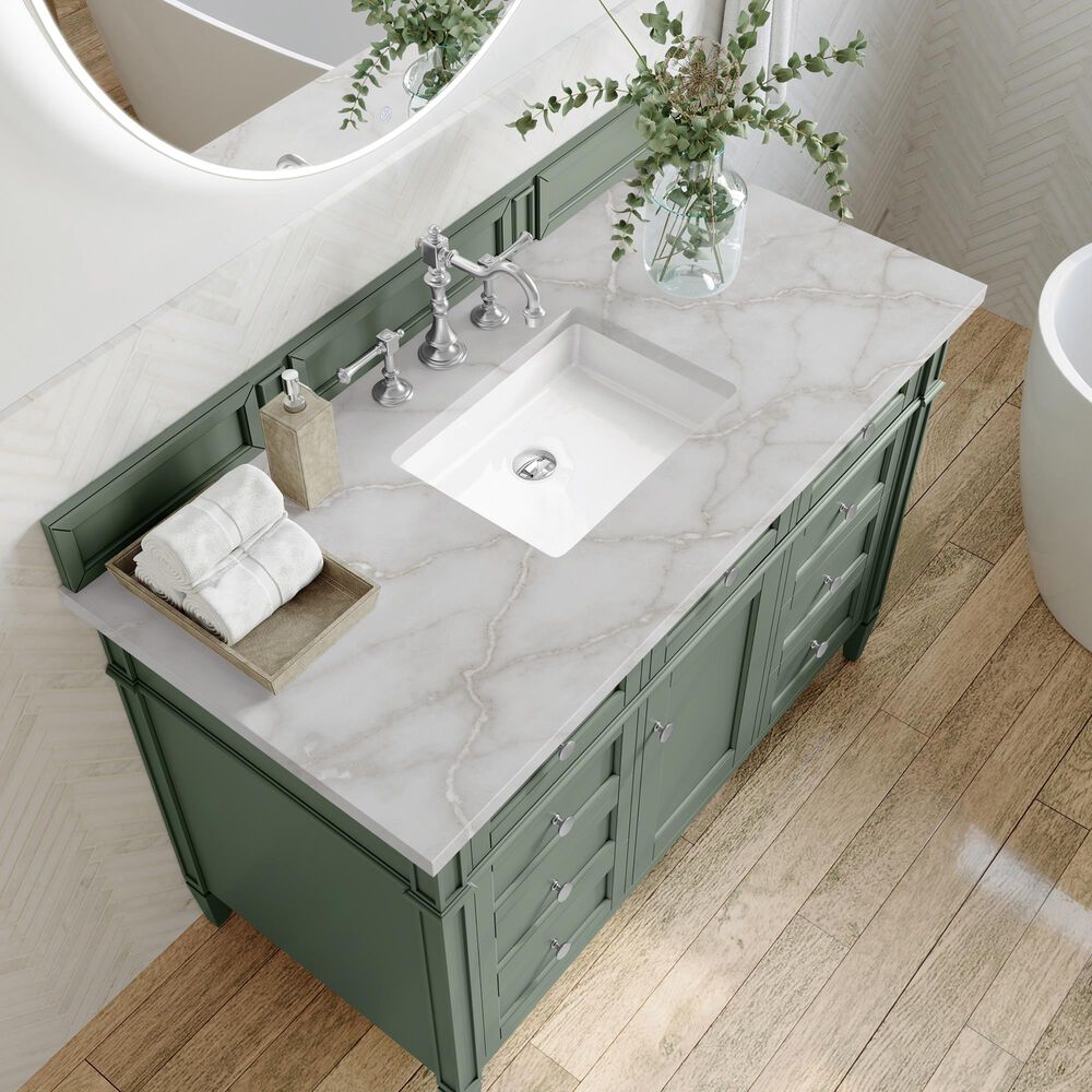 James Martin Vanities Brittany 48" Single Bathroom Vanity in Smokey Celadon with 3 cm Victorian Silver Quartz Top and Rectangular Sink, , large