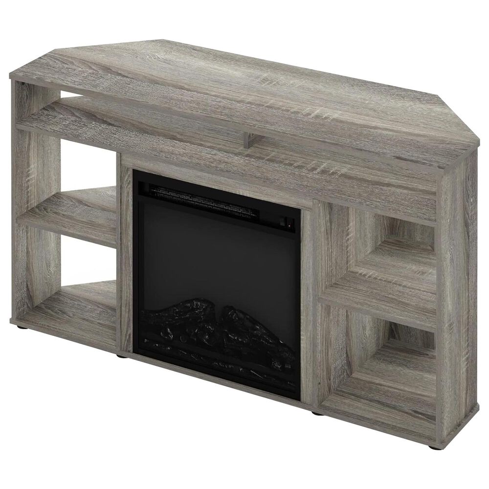 HOMLUX 47" Corner TV Stand with Electric Fireplace in French Oak Grey, , large