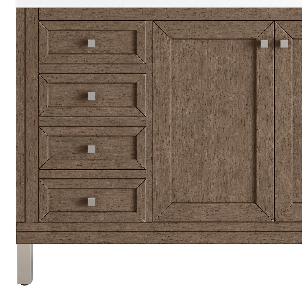 James Martin Vanities Chicago 60&quot; Single Bathroom Vanity in Whitewashed Walnut with Single Hole 3 cm White Zeus Quartz Top and Rectangular Sink, , large
