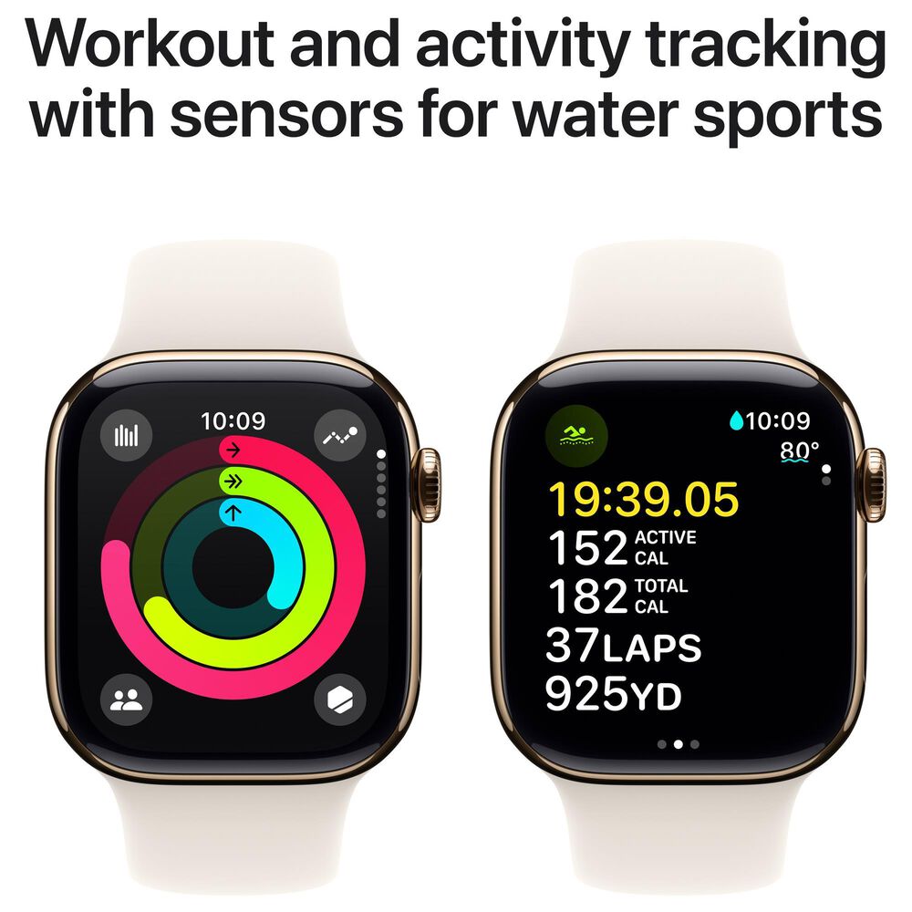 Apple Watch Series 10 GPS + Cellular 42mm Gold Titanium Case with Starlight Sport Band - M/L, , large