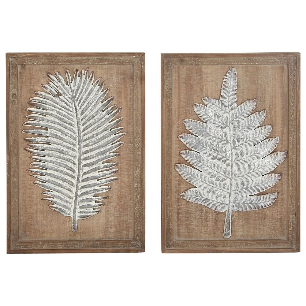 Maple and Jade 20" x 15" Leaves Wall Decor in White and Gray (Set of 2), , large