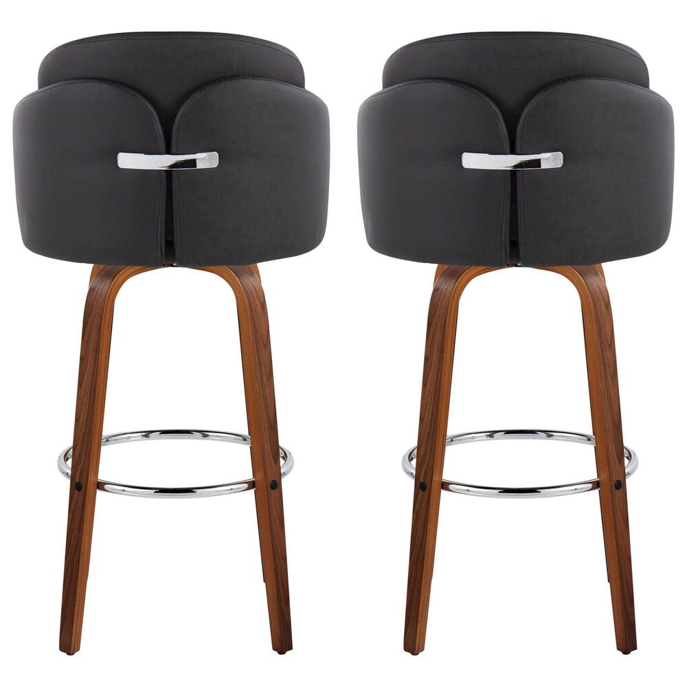 LumiSource Dahlia Swivel Bar Stool with Black Upholstery in Walnut and Chrome (Set of 2), , large