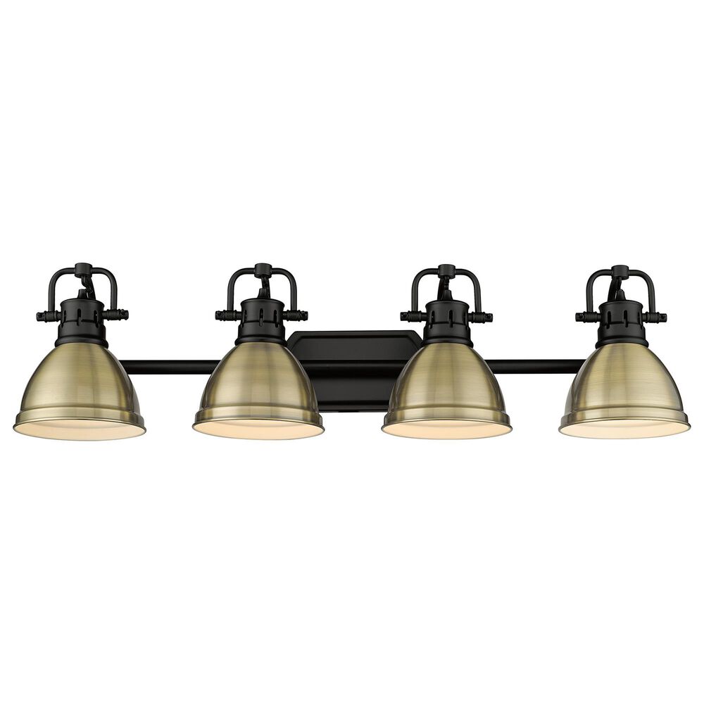 Golden Lighting Duncan 4-Light Vanity Light with Aged Brass Shade in Matte Black, , large