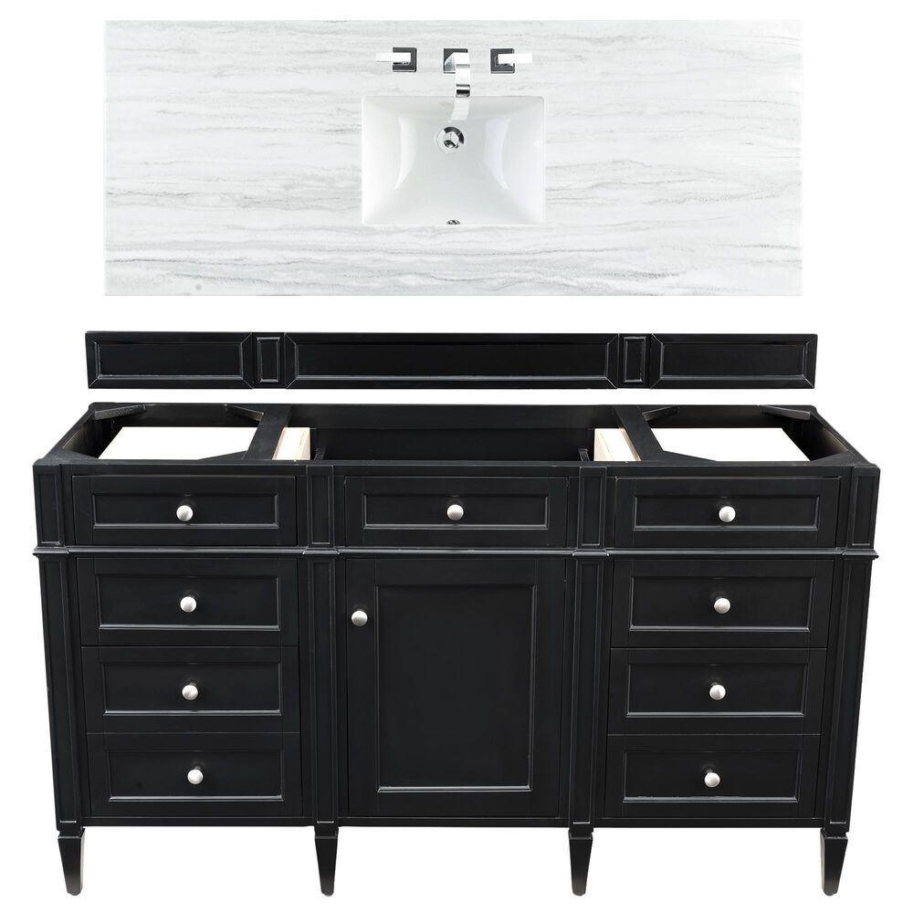 James Martin Vanities Brittany 60" Single Bathroom Vanity in Black Onyx with 3 cm Arctic Fall Solid Surface Top and Rectangle Sink, , large