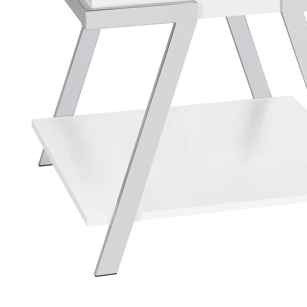 Steve Silver Furniture Zena End Table in White and Chrome, , large