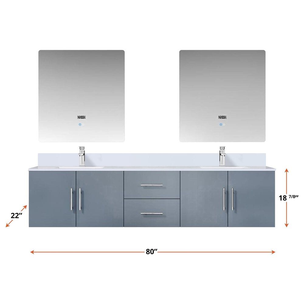 Lexora Home Geneva 80&quot; Double Bathroom Vanity in Dark Grey with 2 cm White Cultured Marble Top and Rectangular Sinks, , large