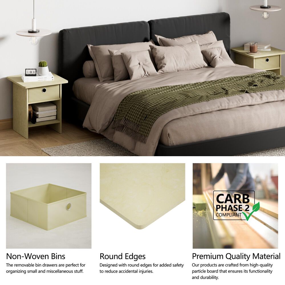 HOMLUX 1-Drawer Modern Nightstand with Open Shelf in Cream (Set of 2), , large