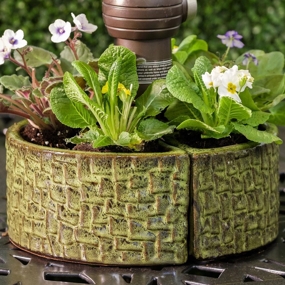 Alfresco Home Cobblestone Umbrella Patio Planter in Island Green &#40;Set of 2&#41;, , large