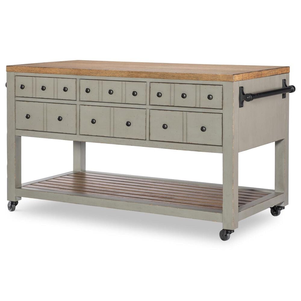 Legacy Classic Furn Direct Shp Vintage Market Kitchen Island in Barnwood Oak and Northern Moss, , large