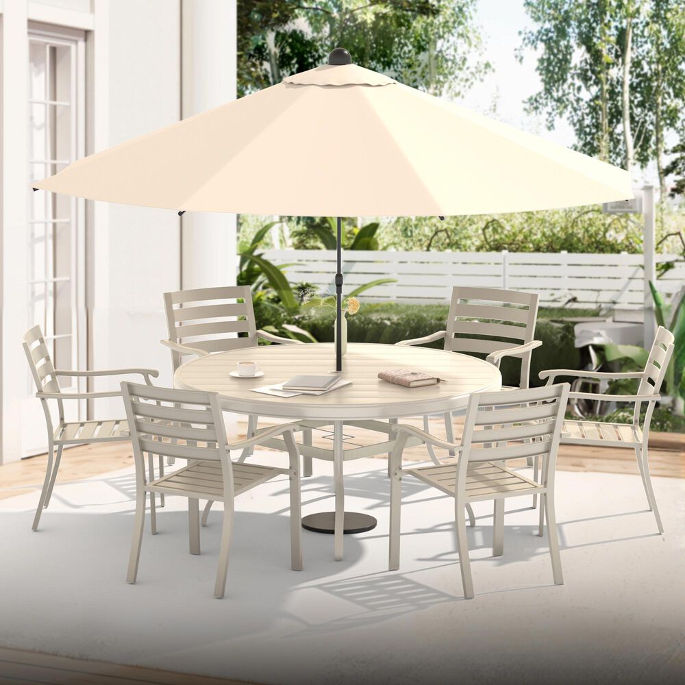 Hearth and Haven Outdoor 53" Round Dining Table with Umbrella Hole in Sandstone - Table Only, , large