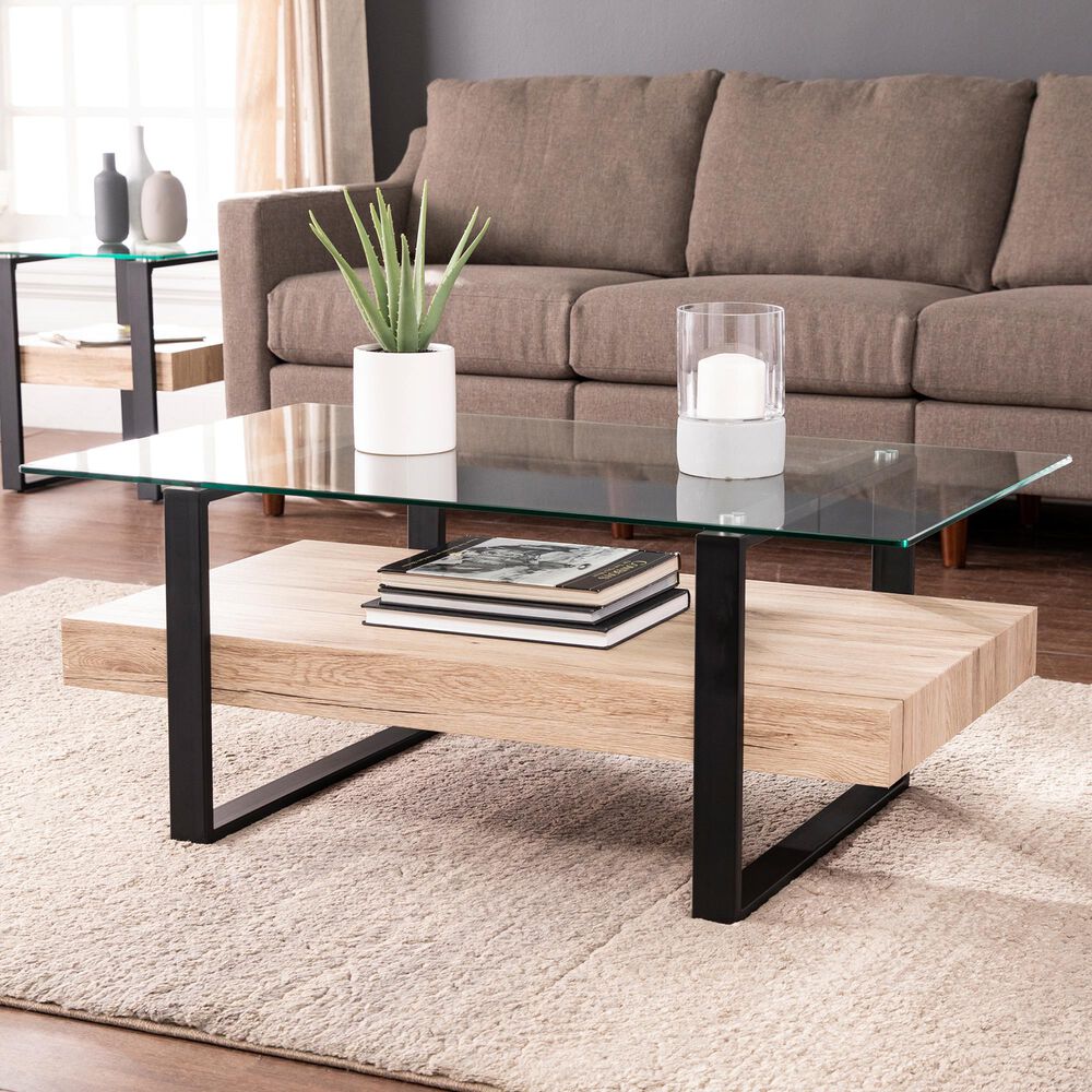 Southern Enterprises Granstead Coffee Table in Natural and Black, , large
