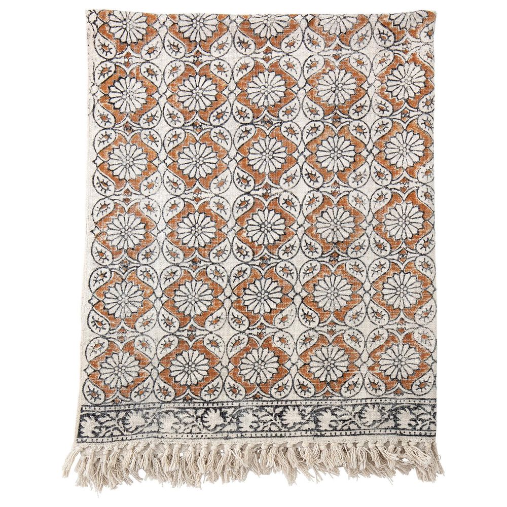 Bloomingville US 50" x 60" Printed Cotton with Fringe Throw in Brown, , large