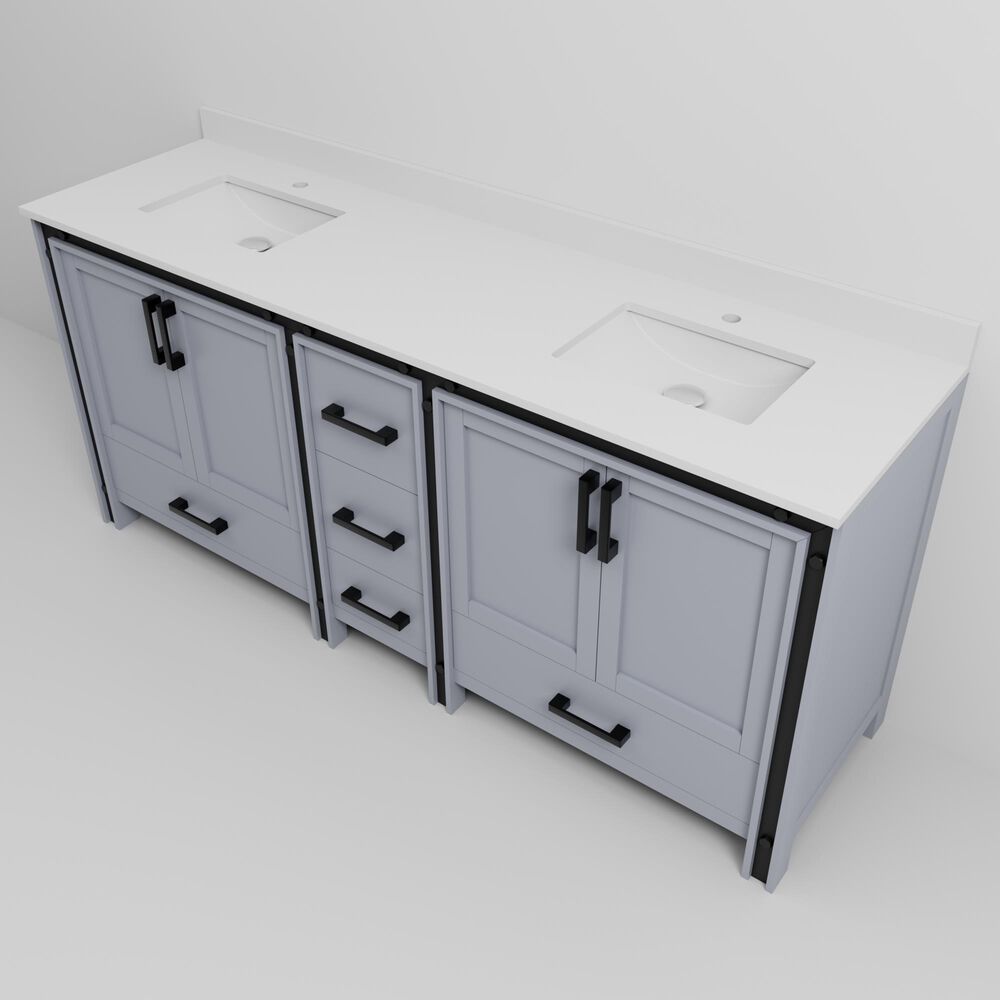 Lexora Home Ziva 80&quot; Double Bathroom Vanity in Dark Grey with 2 cm White Cultured Marble Top and Rectangular Sinks, , large