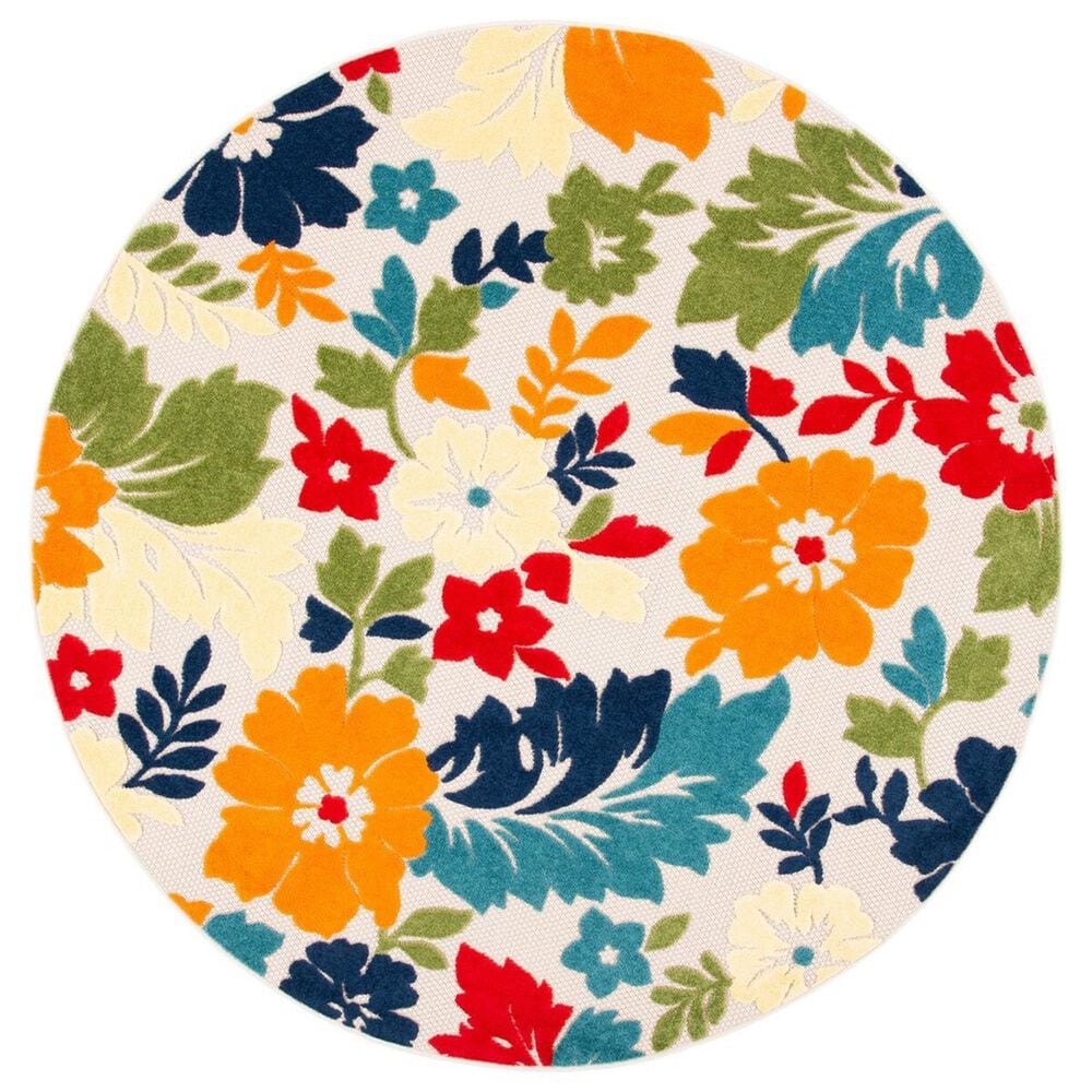 Safavieh Cabana CBN308A 6"7" Round Ivory and Orange Indoor/Outdoor Area Performance Rug, , large