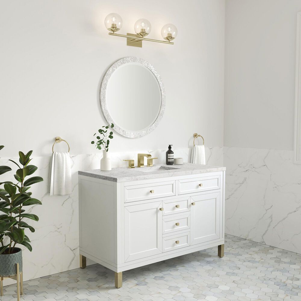 James Martin Vanities Chicago 48&quot; Single Bathroom Vanity in Glossy White with 3 cm Eternal Jasmine Pearl Quartz Top and Rectangular Sink, , large