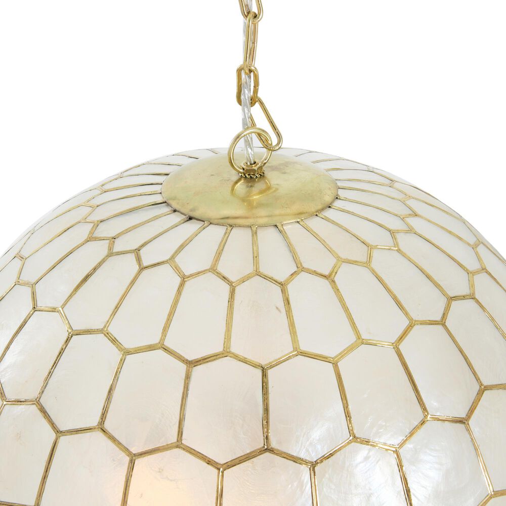 Creative Coop Simone 20" Pendant with Pearly White Shade in Antique Gold, , large