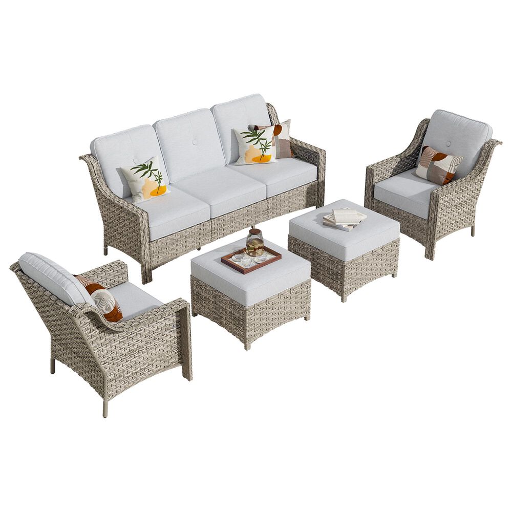 HOMLUX 5-Piece Patio Conversation Set with Two Ottomans in Light Gray, , large