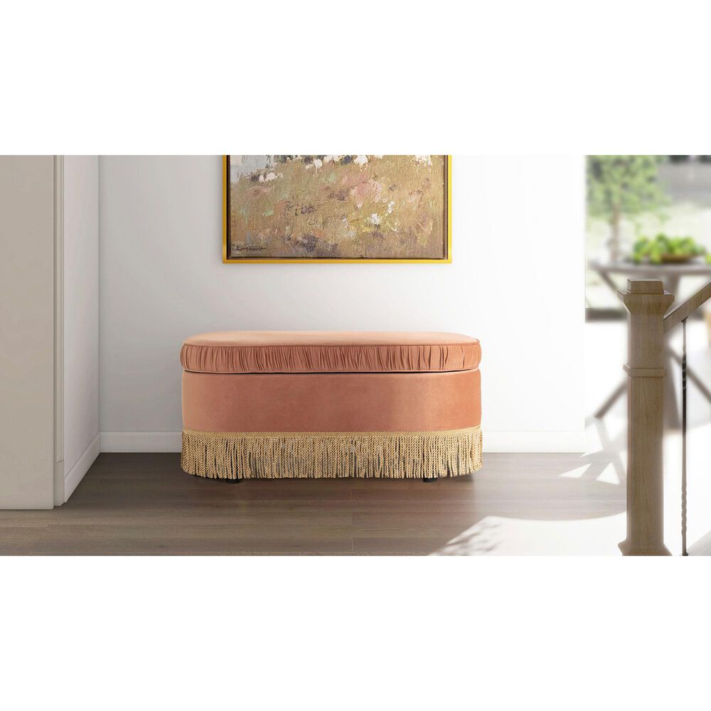 Jennifer Taylor Home Serena Storage Bench with Tufted Bullion Fringe in Peach Orange, , large