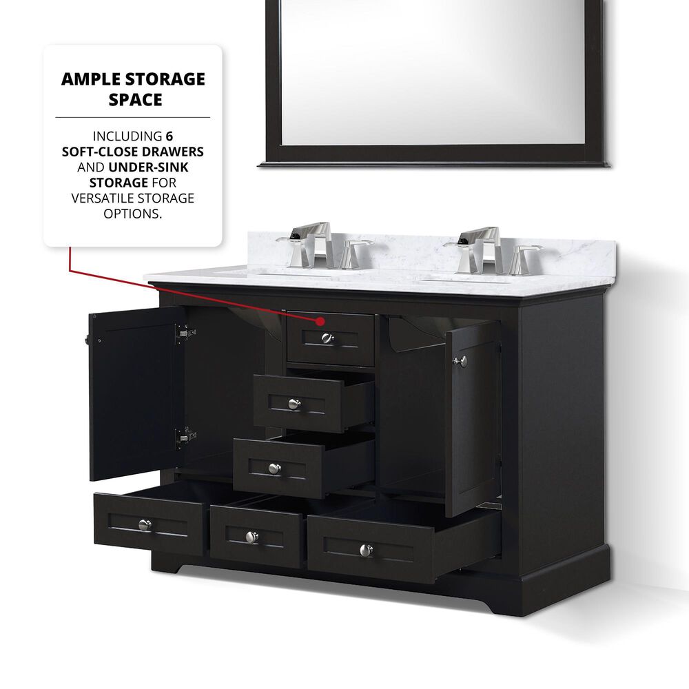 Lexora Home Dukes 48&quot; Double Bathroom Vanity in Espresso with 2 cm White Carrara Marble Top and Rectangular Sinks, , large