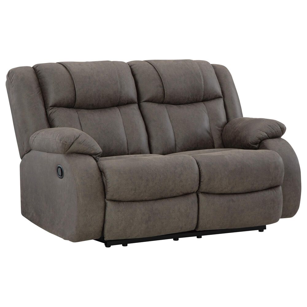 Ashley First Base Manual Reclining Loveseat in Gunmetal, , large