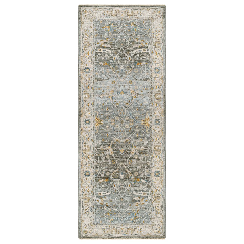 Surya Dresden Deep Teal, Dusty Sage, Taupe, Off-White, Light Gray, Olive and Mustard 2"7" x 10" Runner, , large