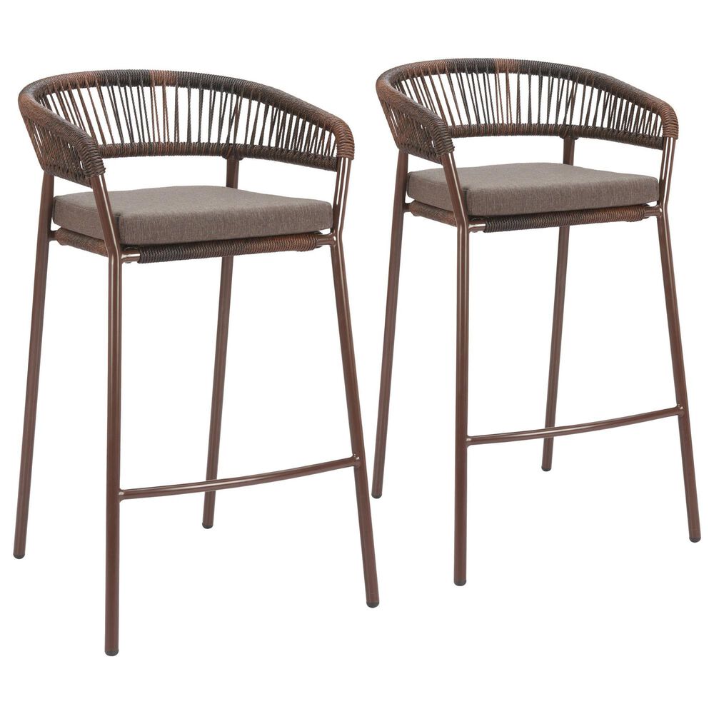 Zuo Modern Skye Patio Barstool in Brown (Set of 2), , large