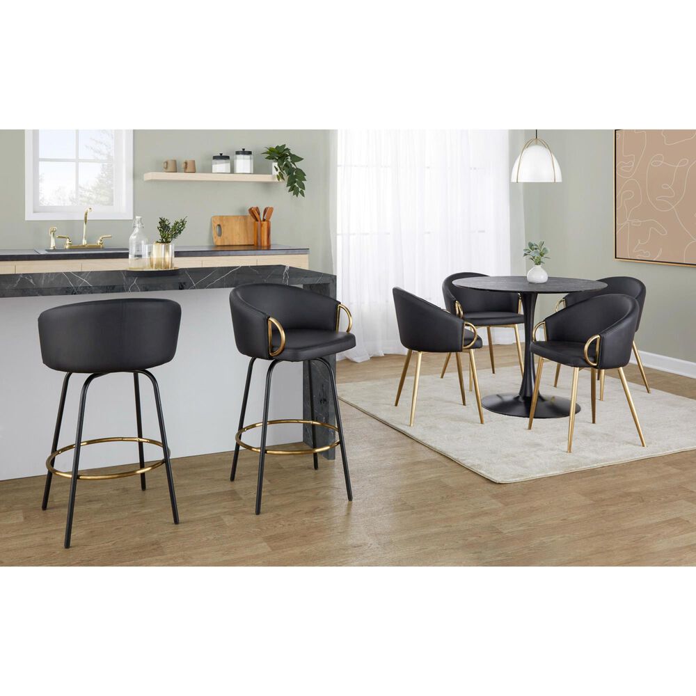 LumiSource Claire Arm Chair with Black Faux Leather Cushion in Gold (Set of 2), , large