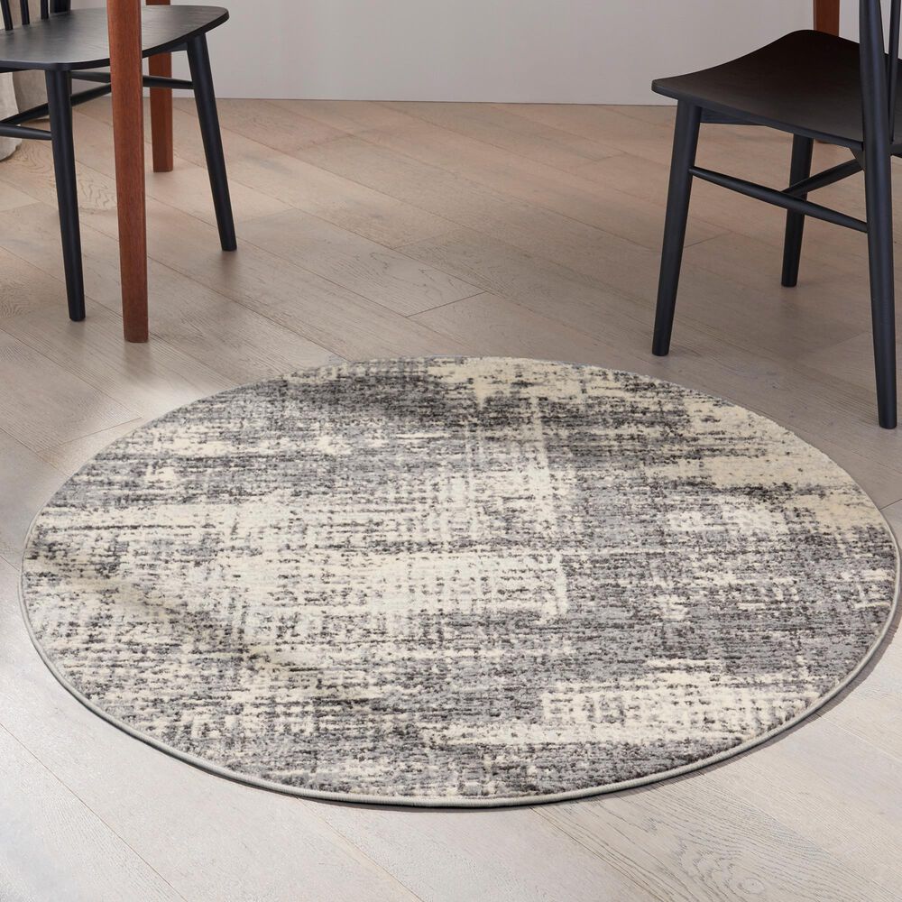 Nourison Rush CK953 6&#39; Round Grey and Beige Area Rug, , large