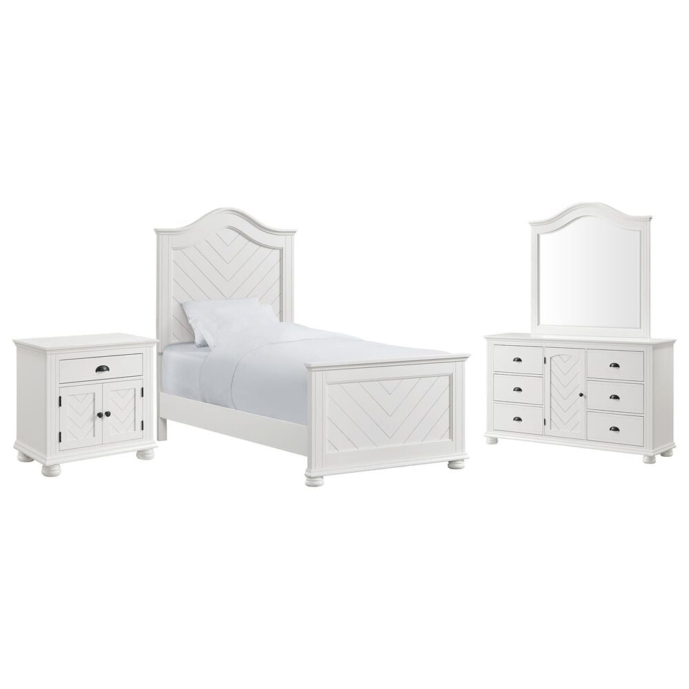 Mayberry Hill Kona 4 Piece Twin Bed Set in Distressed White, , large