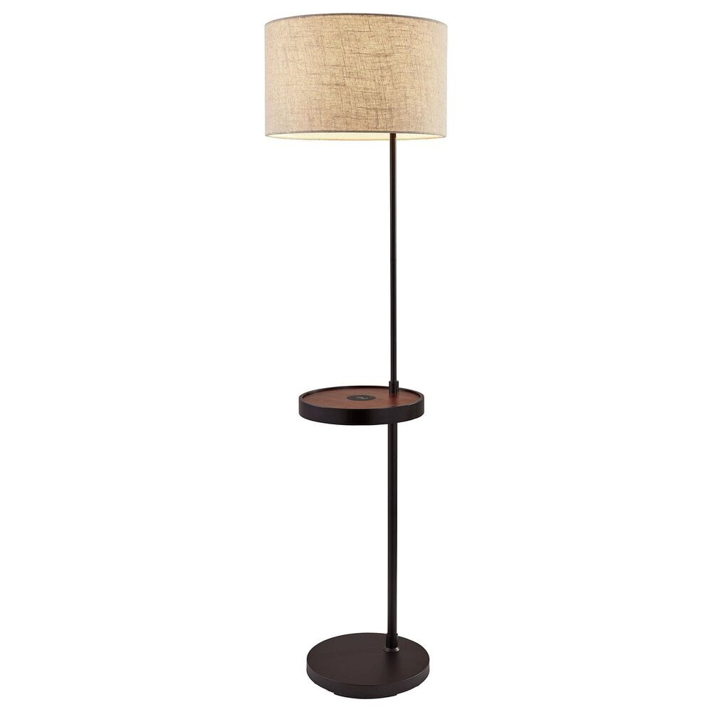 Adesso Oliver Charging Floor Lamp in Matte Black and Walnut, , large