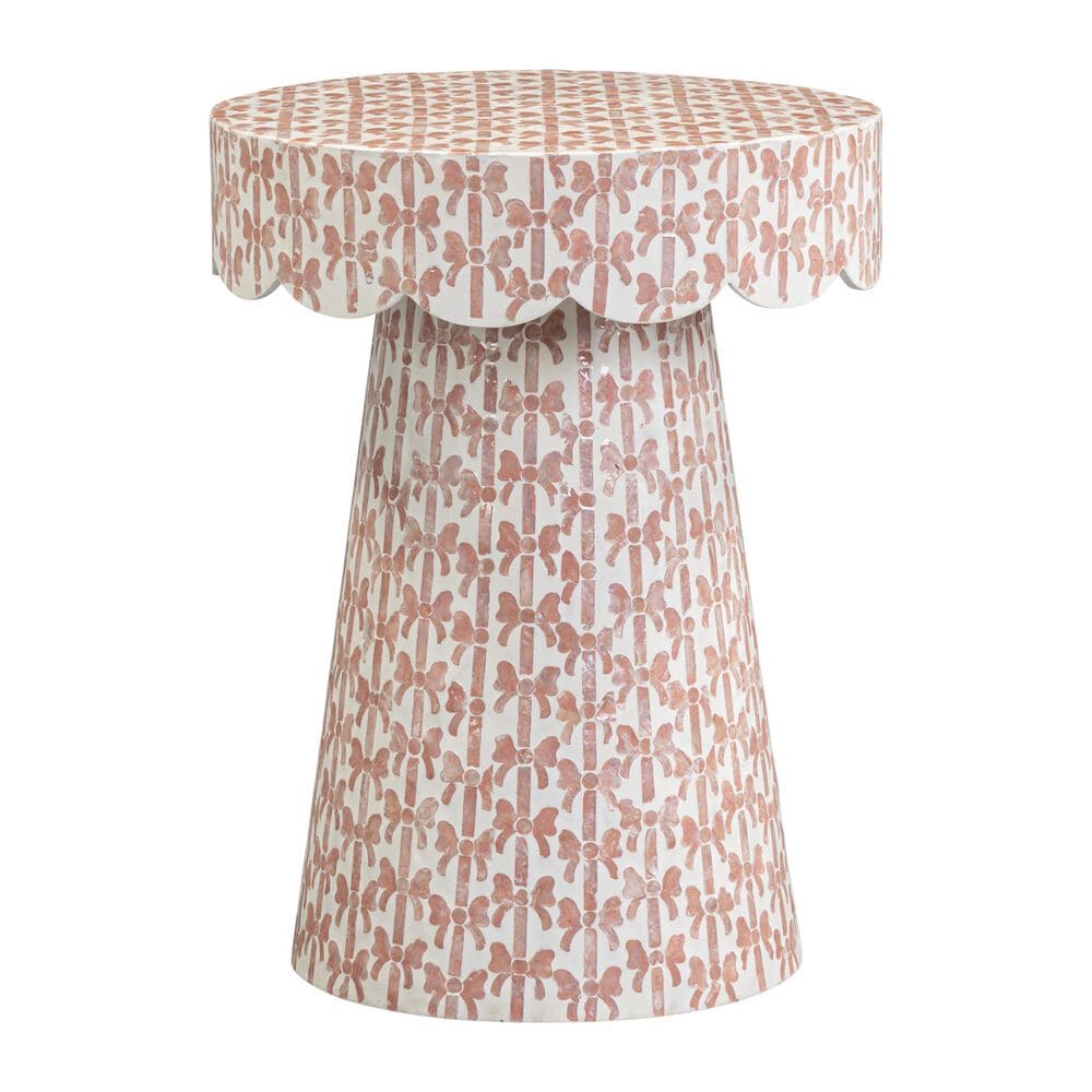 Linden Boulevard Capiz Bow Side Table in Pink, , large