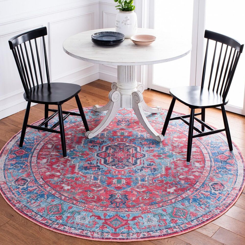 Safavieh Serapi  6&#39;7&quot; Round Light Blue and Red Area Rug, , large