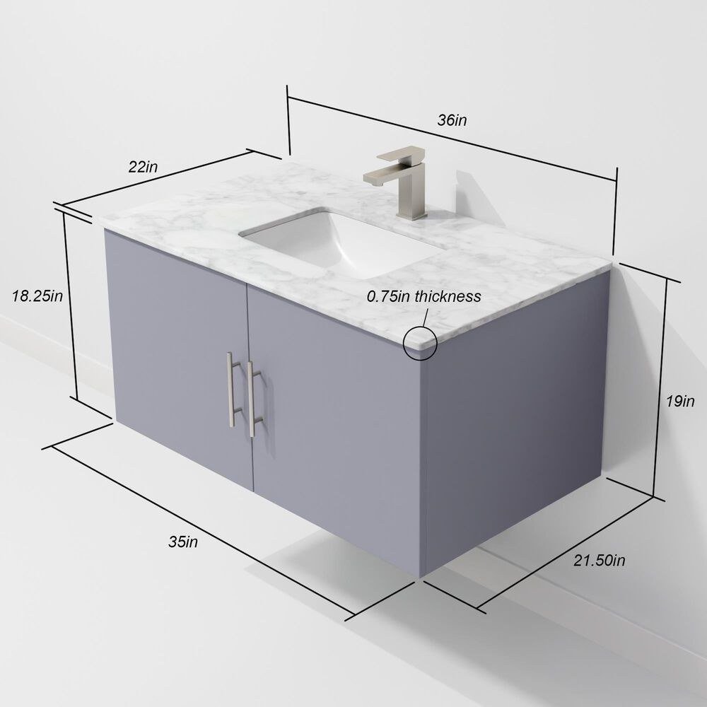 Lexora Home Geneva 36" Single Bathroom Vanity in Dark Grey with 2 cm White Carrara Marble Top and Rectangular Sink, , large
