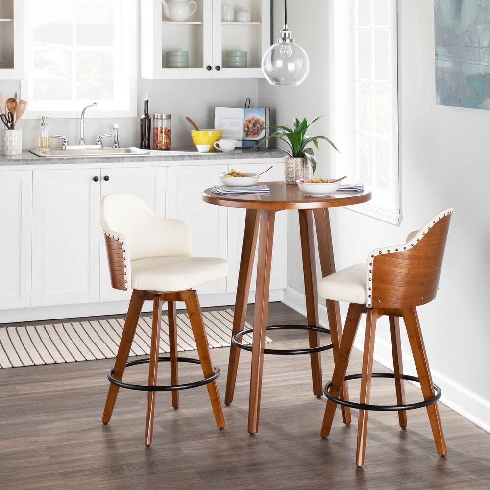 Lumisource Cosmo Swivel Counter Stool with Cream Cushion in Walnut and Black, , large