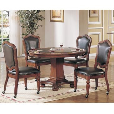 GAME TABLE AND 4 CHAIRS Bellagio 5-Piece Round Game Table Set in Distressed Brown Cherry, , large