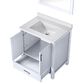Lexora Home Jacques 30" Single Bathroom Vanity in Navy Blue with 2 cm White Quartz Top, Rectangular Sink and 28" Mirror, , large