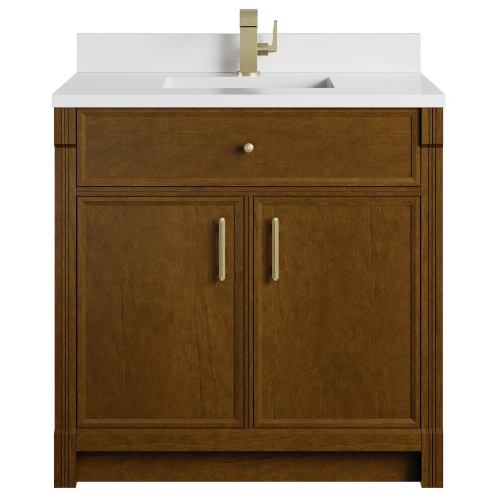 James Martin Bellshire 36" Single Bathroom Vanity in Honey Oak with Single Hole 3 cm White Zeus Silestone Top and Rectangular Sink, , large