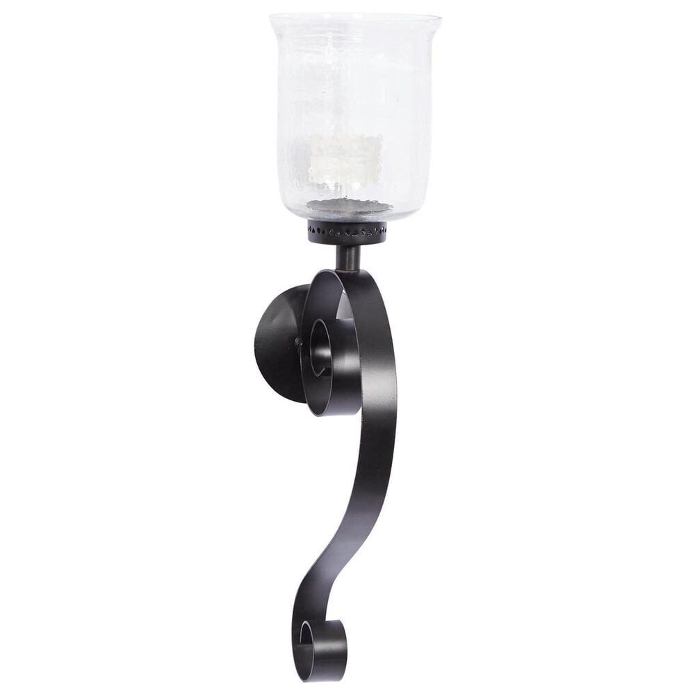 Maple and Jade 27" Handmade Pillar Scroll Indoor/Outdoor Wall Sconce in Matte Black and Clear, , large