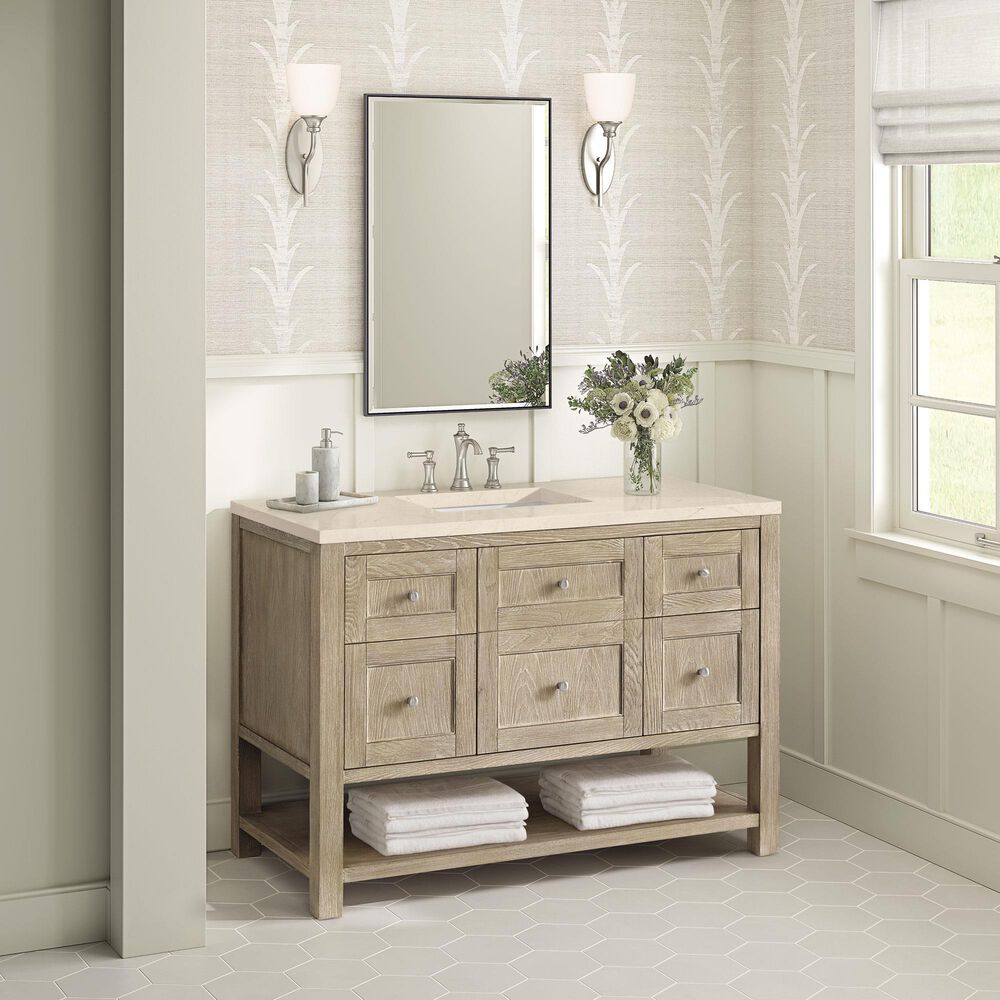 James Martin Vanities Breckenridge 48&quot; Single Vanity in Whitewashed Oak with 3 cm Eternal Marfil Quartz Top, , large
