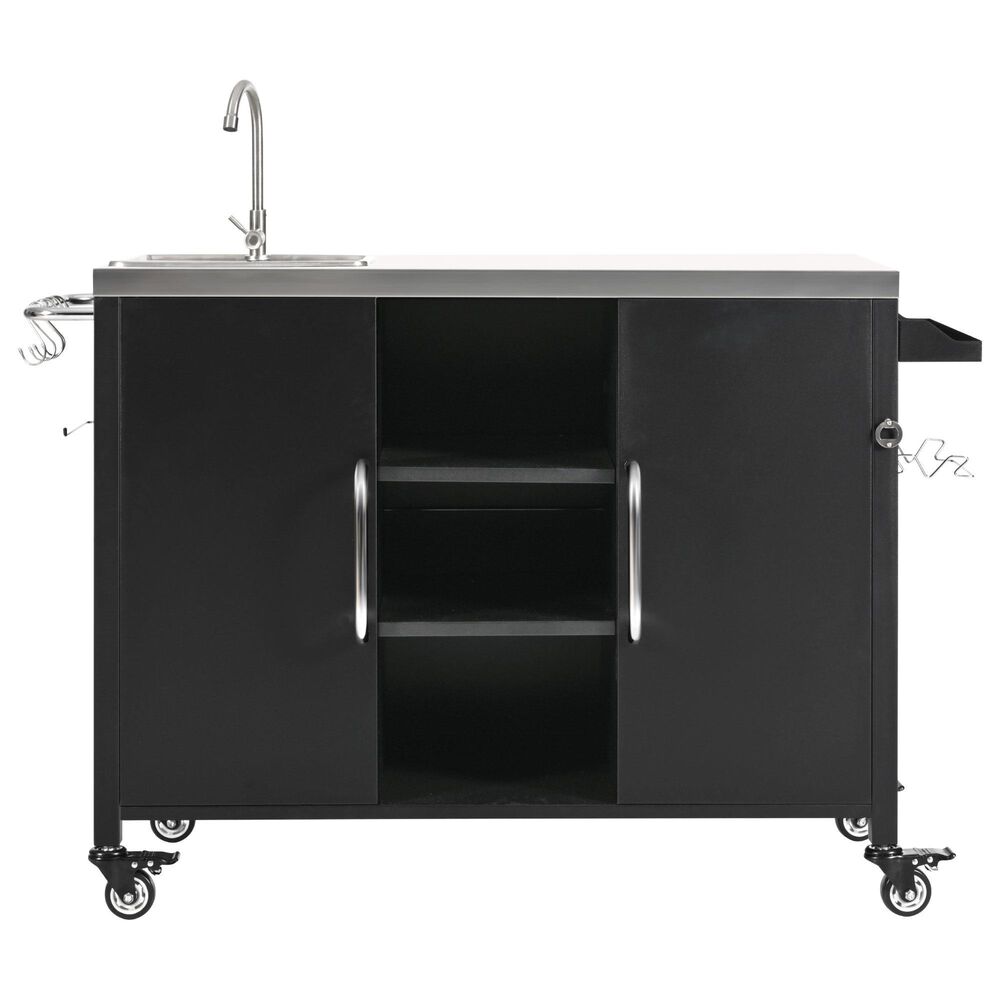 HOMLUX 55.5" Outdoor Kitchen Island with Sink in Black and Stainless Steel, , large