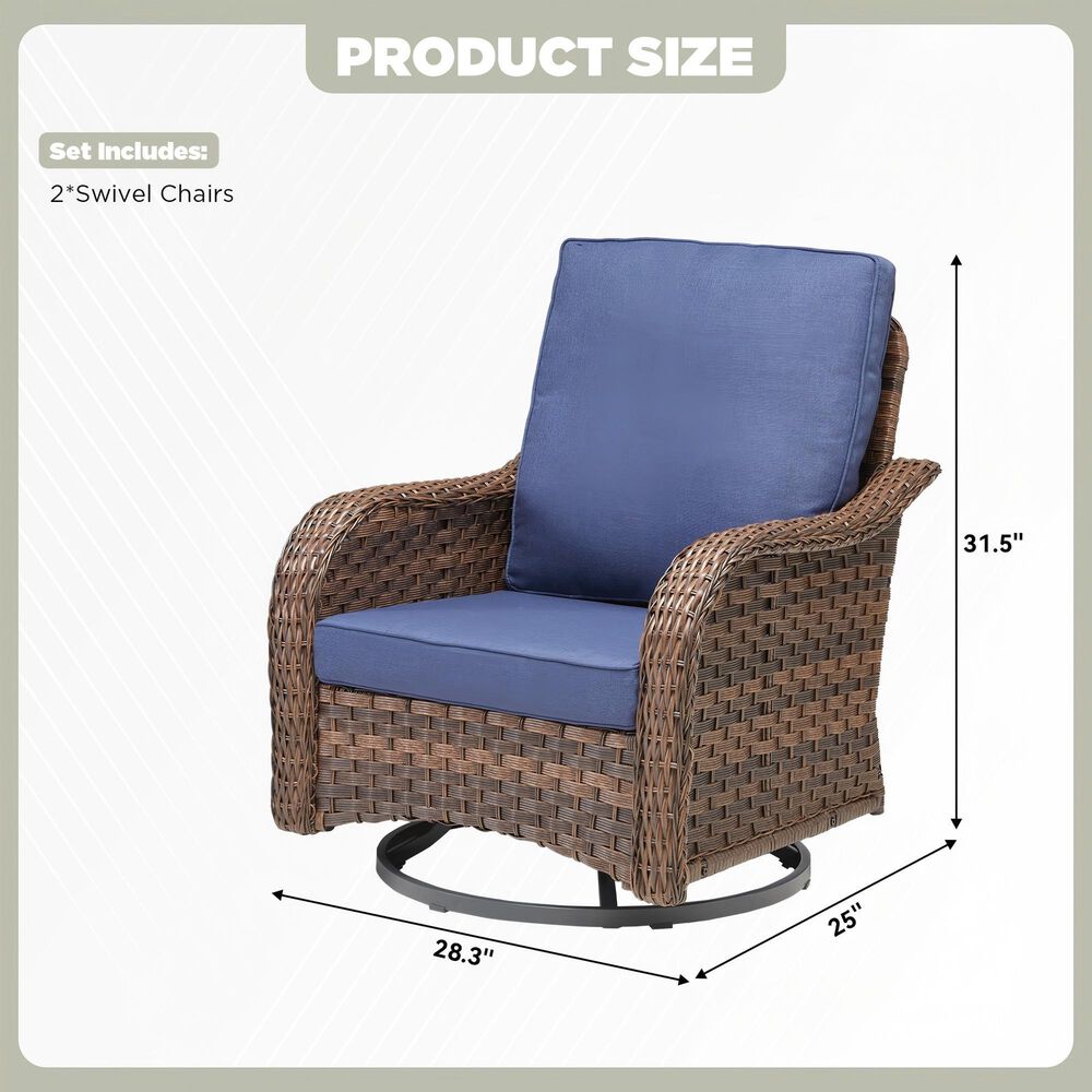 Sunwell Garden Patio Swivel Glider Chair with Brown Frame in Navy (Set of 2), , large