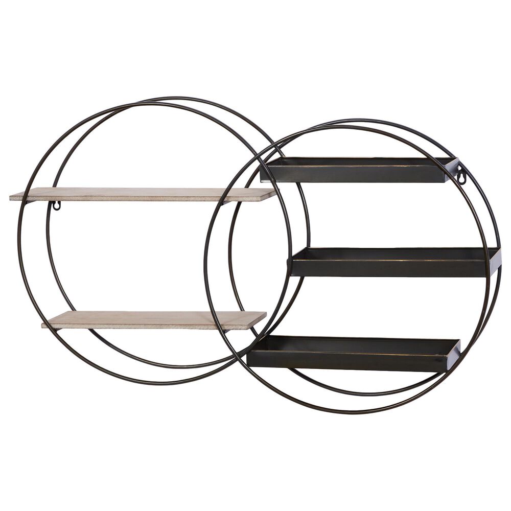 Maple and Jade Circles Metal Wall Shelf in Black and Gold, , large