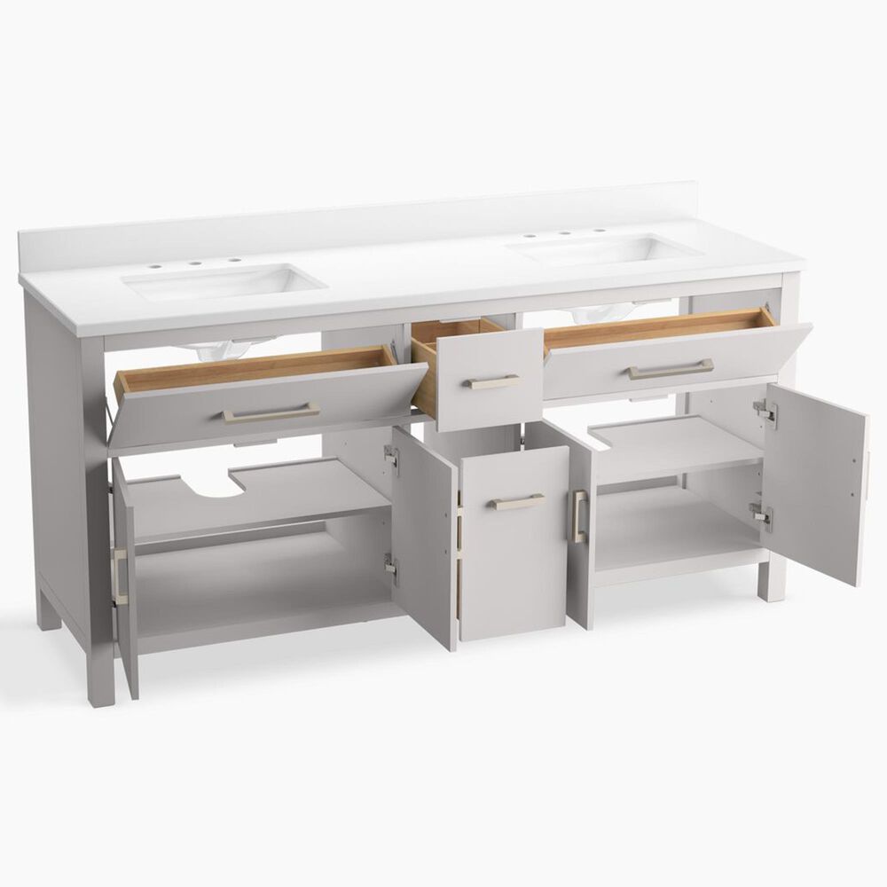Kohler Kresla 72" Double Bathroom Vanity in Atmos Grey with 3 cm White Quartz Top and Rectangular Sinks, , large