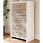 Ashley Charbitt 5-Drawer Chest in Matte White and Replicated Oak Grain, , large