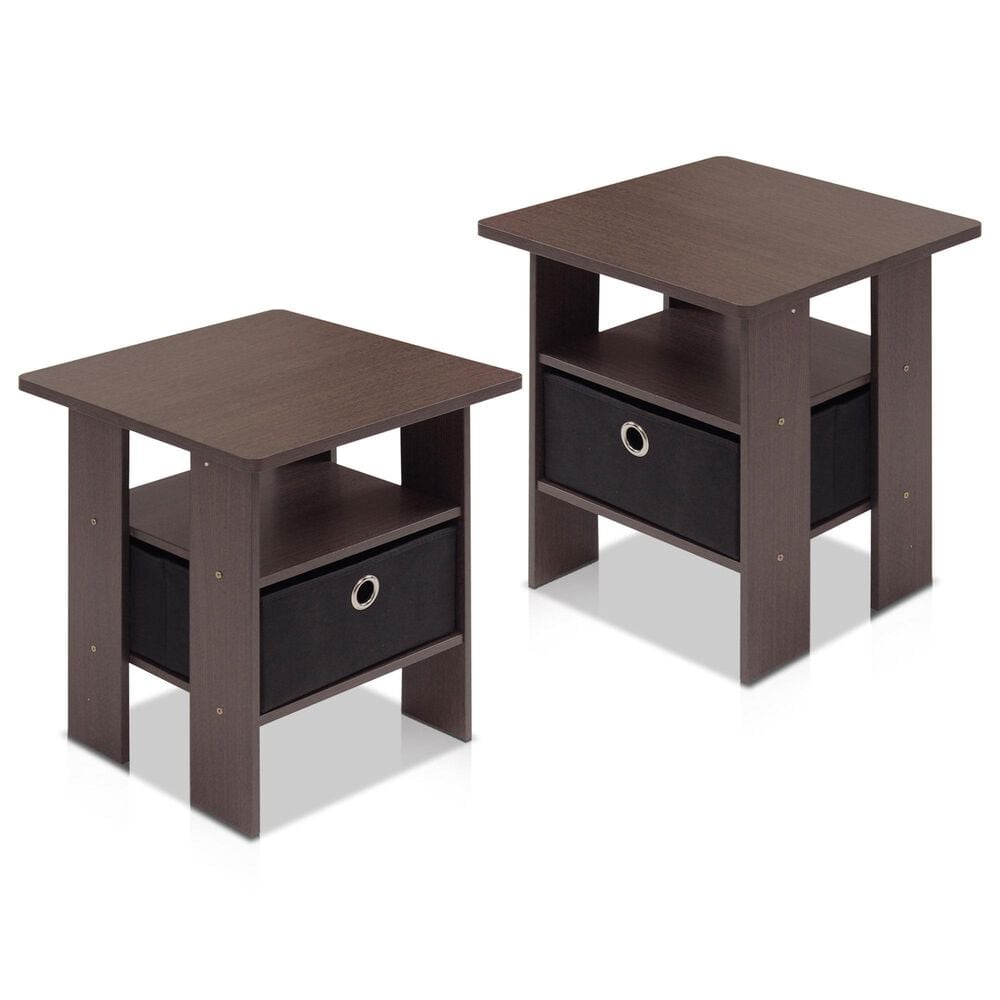 HOMLUX 2-Piece 1-Shelf End Table with Bin Drawer in Dark Brown, , large
