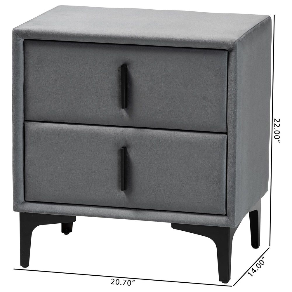 Baxton Studio Etienne 2-Drawer Nightstand with Slate Grey Velvet Upholstery in Black, , large