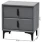 Baxton Studio Etienne 2-Drawer Nightstand with Slate Grey Velvet Upholstery in Black, , large